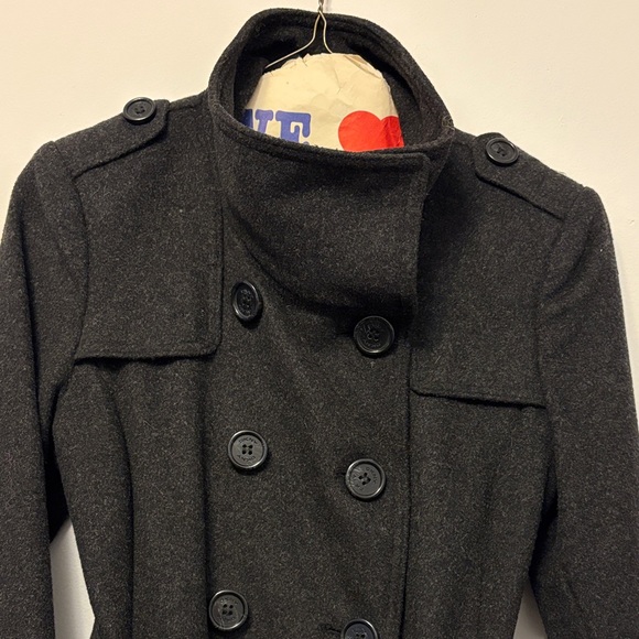 DKNY Double Breasted Long Wool Blend Coat - Picture 4 of 13